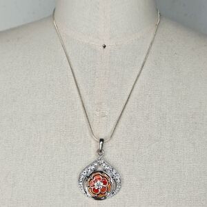Interchangeable Snap Necklace Silver Waterdrop Orange